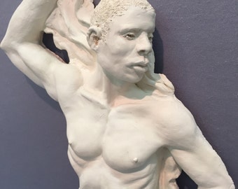 Muscular Male Wall Sculpture / Erotic Wall Art / Naked Masculine Male Statue / Sensual Gay Art / Penis Sculpture / Nude Endowed Male Statue