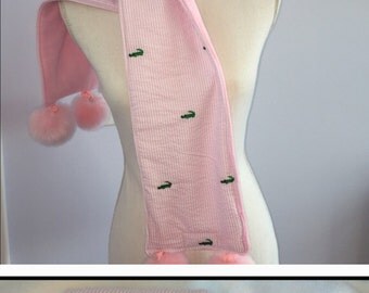 Pink Alligator Fleece Pompom Scarf