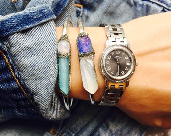 Boho Chic Jewelry - Angel Aura Quartz - Mother's Day Gift - Angel Aura Crystal - Tanzine Aura - Blue Crystal Bracelet - Boho Chic Bracelet