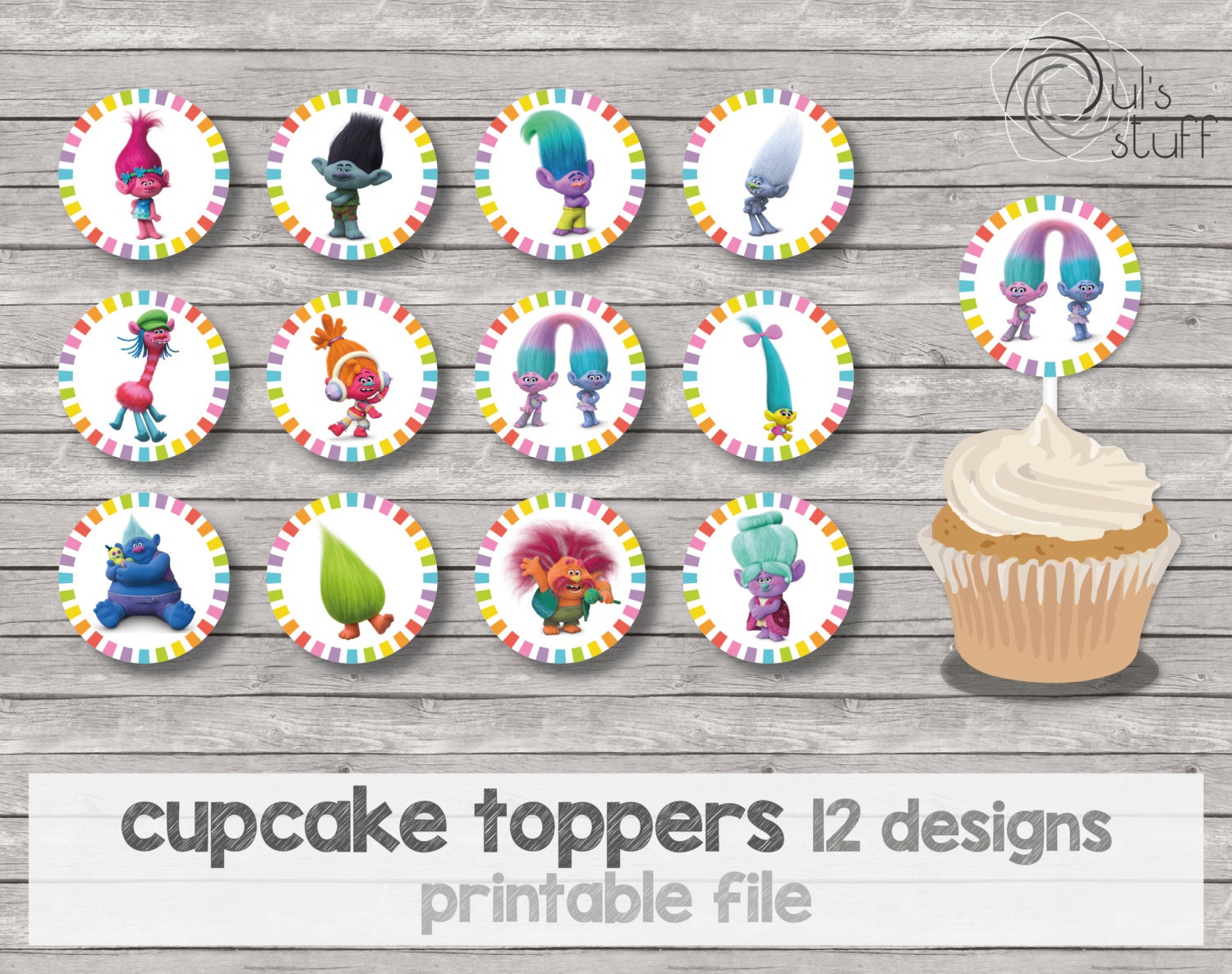 Printable Trolls cupcake toppers