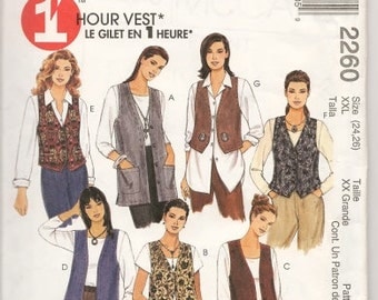 Misses' 1 Hour Unlined Vests In Two Lengths Sizes 20 Thru 22 McCalls Pattern 2260