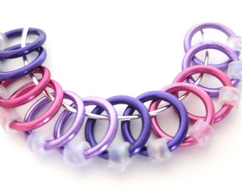Medium Snag free knitting stitch marker | Knit stitch marker | Dangle-free | Knitting accessory | pink, lavender, purple | #1158