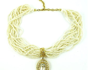 Vintage Signed 'Givenchy Paris' 12 Strand Faux Seed Pearl Necklace