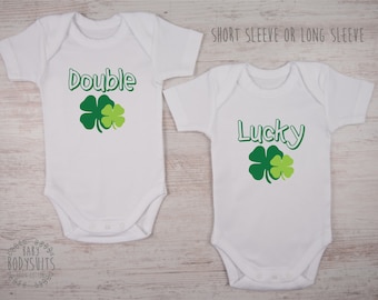 St. Patrick's Twin Outfits, DOUBLE LUCKY Set of 2 Matching Bodysuits, Baby's First St. Patrick's Day Outfit, St. Patrick's Day Baby Outfits