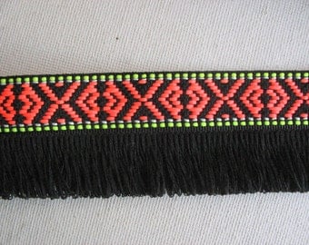 2 Yards Bohemian Fringe Trim, Fringe Ribbon, Fringe Tape, Black Aztec Trim