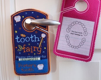 tooth chart, Tooth fairy pillow alternative, tooth fairy please stop here, custom name tooth fairy door hanger, personalized tooth pocket