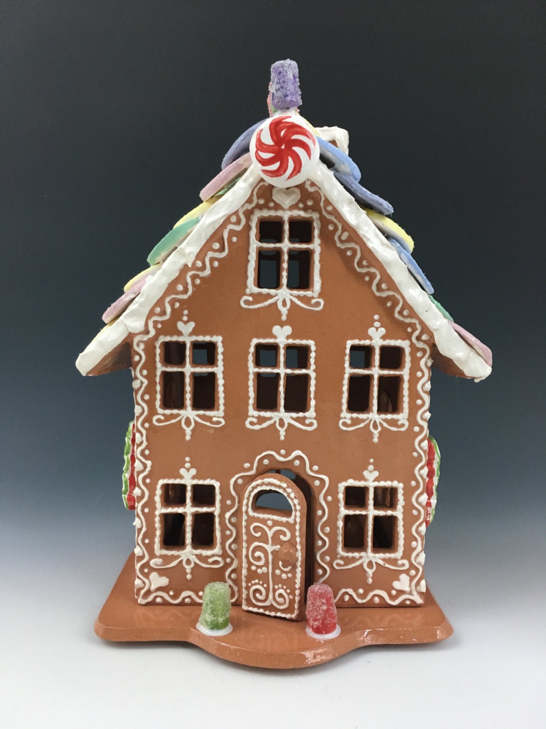 Ceramic Gingerbread House Luminarywith Necco Wafers