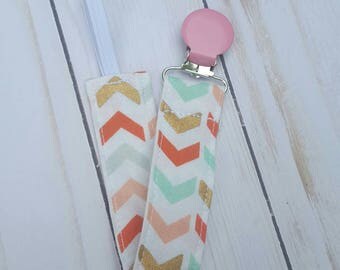 Coral and Mint Pacifier Clip for Girl- universal pacifier holder, paci clip, paci holder, baby shower gift, baby accessories, mam, nuk, B3G1