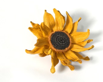 sunflower brooch yellow flower brooch leather sunflower for mom Gift wife gift|for|her gift Anniversary Gift for grandmother gift sister