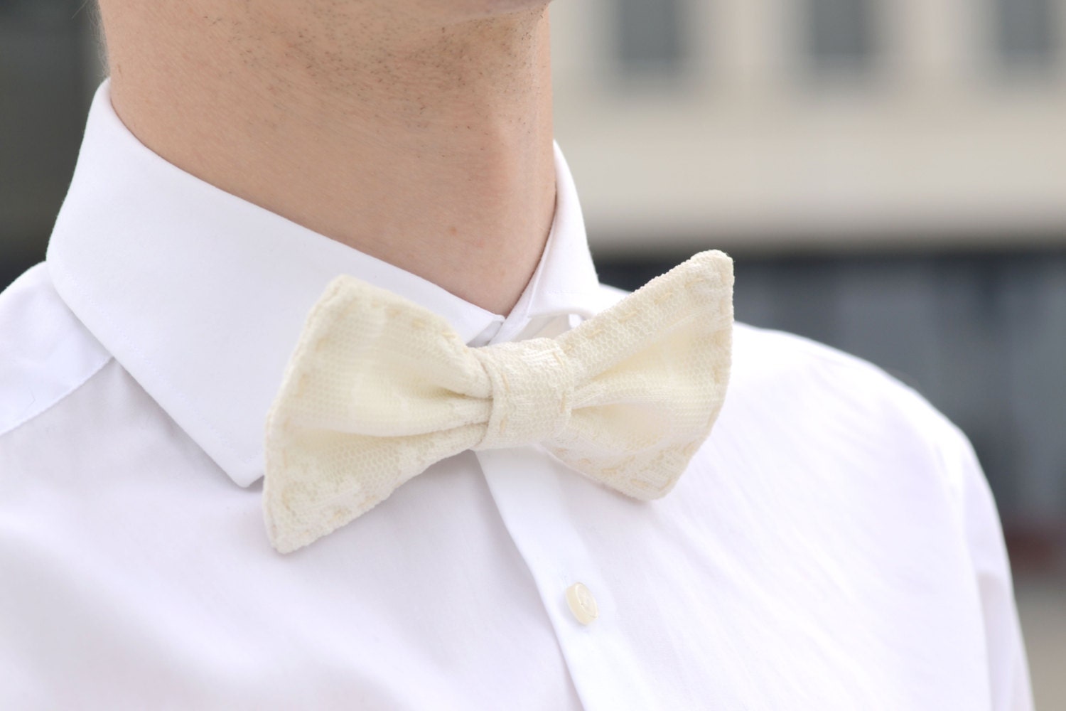 Groom's bow tie Wedding bow tie Ivory bow tie Lace bow