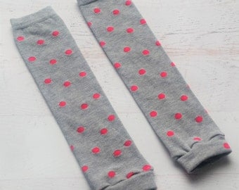 Baby Leg Warmers - Poodah Legs - Arm Warmers - Pink Polka Dot - Heather Grey - Girl Leg Warmers - Leggies