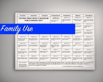2017 Lenten Practices Calendar for Family Use