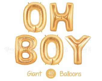 Giant OH BOY Balloons - 40" Inch Gold Mylar Balloons in Letters O-H-B-O-Y - Metallic Gold - Baby Shower Balloons, Baby Shower Decorations