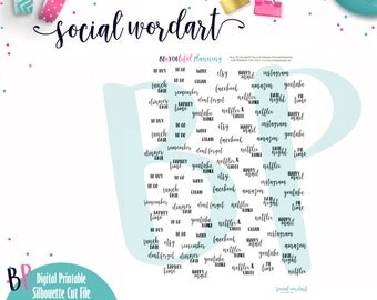 Social Word | Planner Stickers | Functional Stickers | Planner Printable | Printable Planner Stickers | Cut Lines