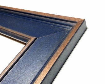 Primitive WIDE Rustic Wood Picture Frame, Weathered Colonial Blue & Walnut, 3x5,5x7,8x10,9x9,11x14,12x12,16x20,17x20