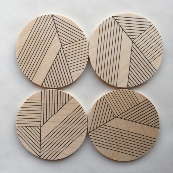 Art Deco geometric wood coasters / midcentury modern coasters/