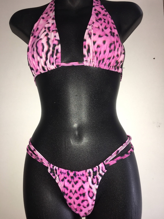 50% OFF*** MissManeater ONEofaKIND sliding long halter top + thin bind strap sliding boutique bikini pant *** BRAZILIAN cut!