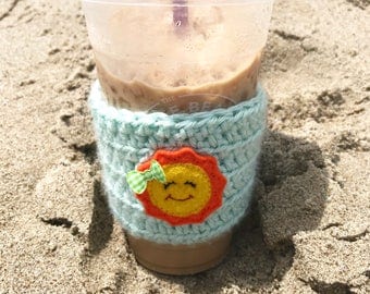 Sun Coffee Cozy- Coffee Sleeve- Mason Jar Cozy - Sun Coffee Cup Cozy - Summer Coffee Cozy- Summer - Florida - Sunshine - Here Comes the Sun