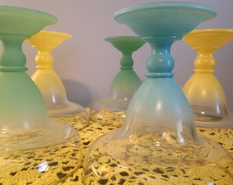 Vintage Blendo Frosted Ombre Fade Margarita Glasses - Set of 5/Green/Yellow/Turquoise