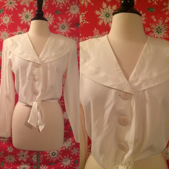 Vintage 1980s Tied Cropped Blouse with Buttons and a Sailor