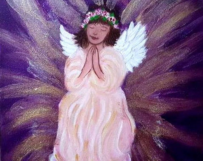 Angel of Protection - Original art, Sparkling finish, Hand made,Nursery/kids bedroom, baby shower, wall decor Reiki charged, angel art.