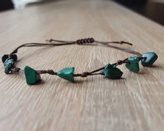 Malachite bracelet, Bead Bracelet, gemstone chip bracelet Beads Bracelet men's, wax cord bracelets, ladies, gentlemen,