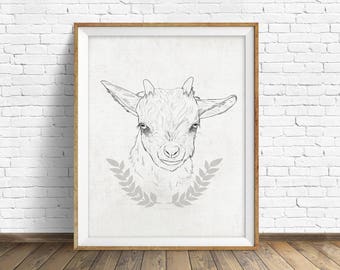 Little Goat - farm animal art, baby goat, wall art, nursery wall art, animal prints, instant download printable art, farmhouse wall art, art