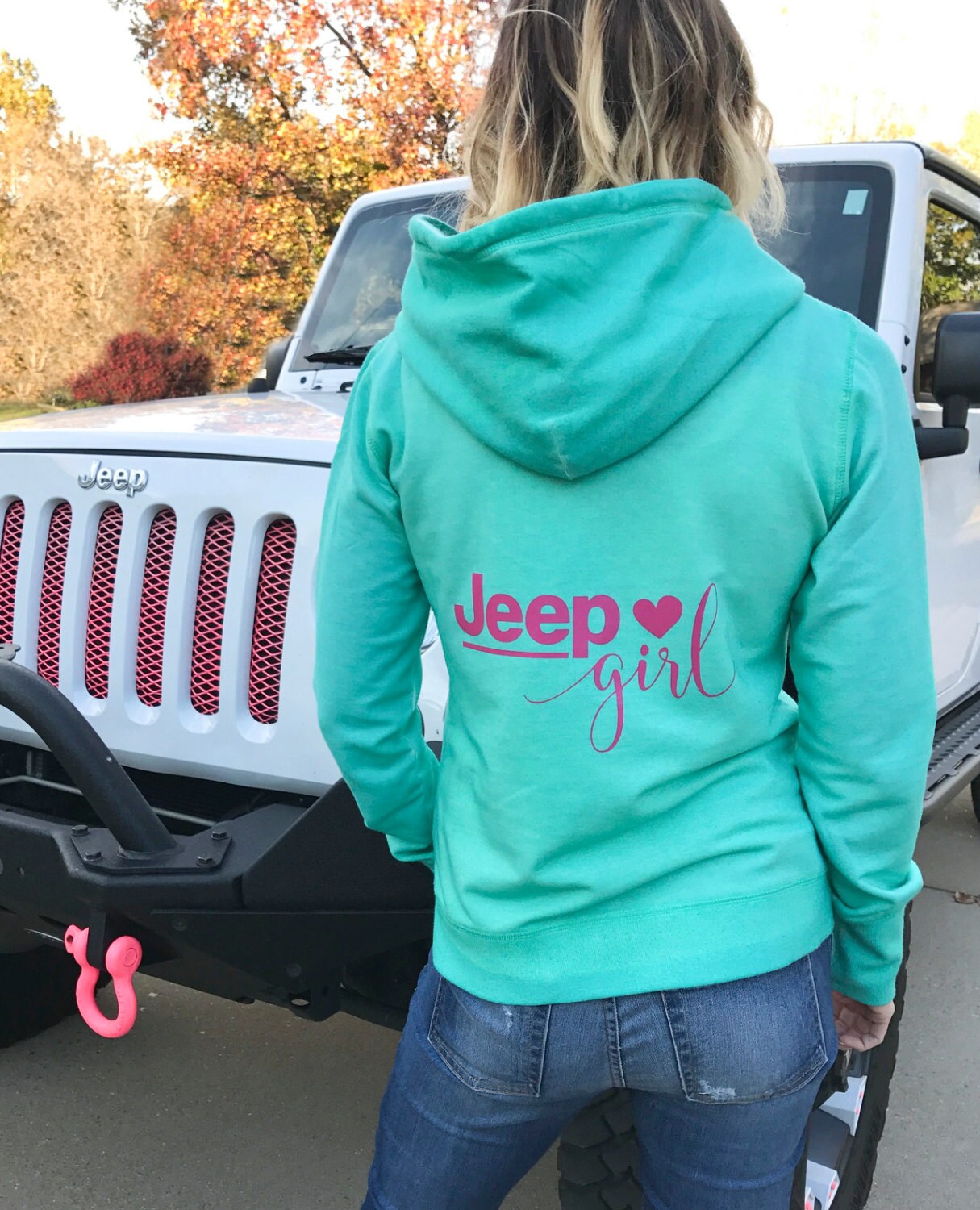 JEEP GIRL Sweatshirt Aqua and Pink Women's Faded Wash