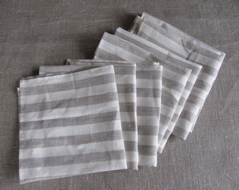 Striped Linen Napkins off white/ tan napkins Natural Linen Dinner set