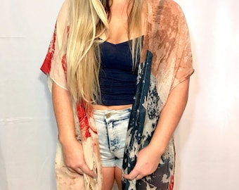 4th of july outfit flag kimono wrap, beach coverup, stars and stripes, independance day red white and blue american flag kimono Memorial Day