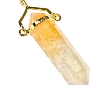 Double Terminated CITRINE Pendant GOLD Brazilian Crystal Point w/ 18" Gold Fill Chain Semi-Precious Gem Free USA Shipping!