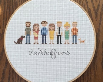 Custom cross stitch family portrait