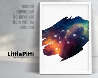 Aquarius constellation art, aquarius print, aquarius zodiac, astrology art, aquarius wall art, horoscope art, aquarius gift, digital art