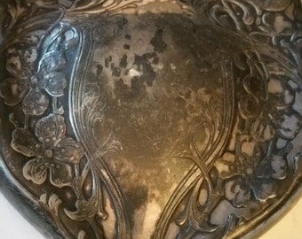 Silver tone hand mirror, silverplated?, flower designs, not beveled