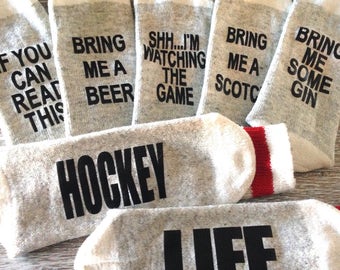 Bring me Beer whiskey Scotch vodka Hockey Life Watching the Game Socks If you can read this gifts for him Birthday gift shop funny socks