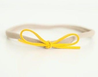 Mustard Suede Bow headband for Newborn-24 months