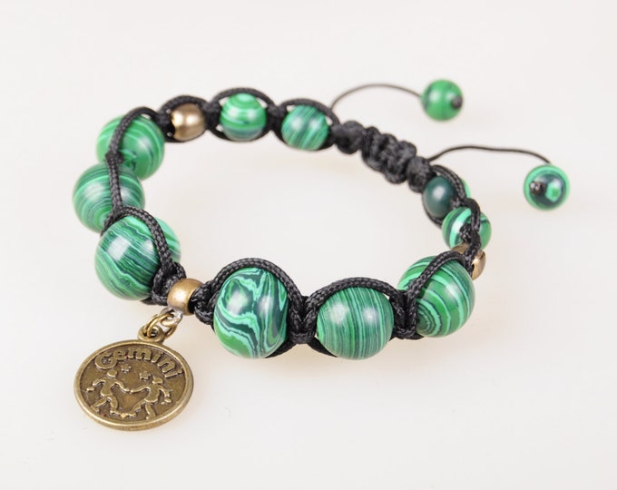 Twins zodiac bracelet malachite Shambala Twins malachite bracelet gift Christmas New Year Valentine Day Shambala Twins malachite gift idea