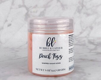 Peach Fizz Whipped Sugar Scrub - Sugar Scrub, Whipped Sugar Scrub, Handmade Sugar Scrub, Luxury Sugar Scrub, Body Scrub,