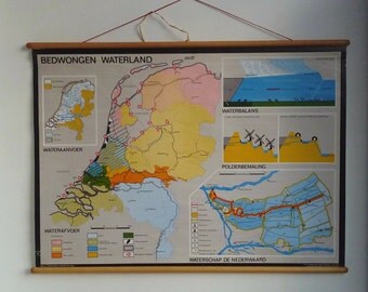 Pull Down Chart - Vintage Holland - Vintage school chart - Pull Down Map - Antique Gift - Carte Scolaire - Wall Hanging - Dutch School Map
