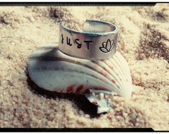 Cuff Ring - JUST BREATHE - Quote Ring//Lotus Ring//Hand Stamped Ring - Statement Ring//Motivational Jewelry//Gift for Her