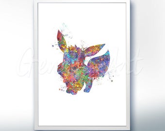 Pokemon Eevee Pokemon Go Watercolor Art - Watercolor Painting - Watercolor Poster - Wall Decor - Home Decor - House Warming Gift