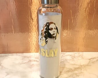 Beyonce Glass Water Bottle | slay | gold