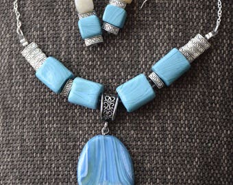 OCEAN-Polymer Clay Fashion Jewelry, Wearable Art, Aqua blue tones