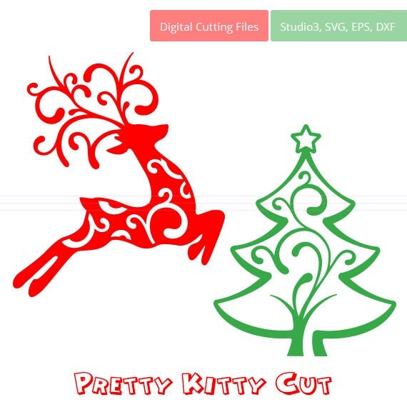 Download Reindeer and Christmas Tree SVG cut file svg studio3 dxf