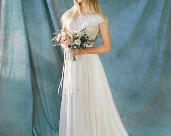 Wedding dress Estel/Chiffon bridal dress/Lace wedding dress/Boho wedding dress/Romantic wedding dress/Elegant wedding gown/A line