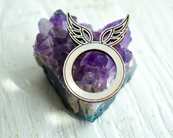 Wooden Ring, Cute Wooden Ring, Hand Painted, Laser Engraved Ring, Wing Ring