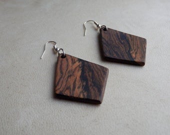 Wooden Earrings. Wood Earrings Hand Crafted From Exotic Bocote Wood. Dangle Earrings. Exotic Wood Earrings.