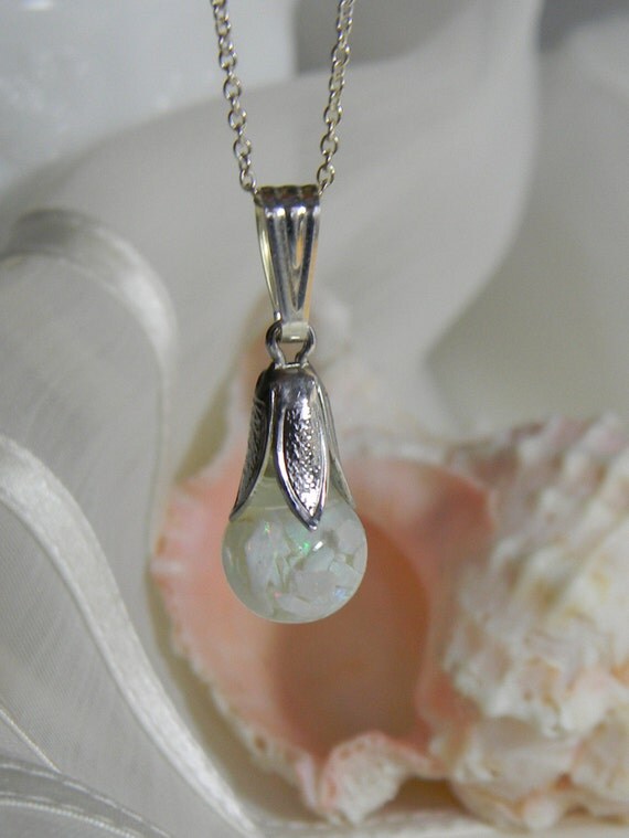 Vintage Floating Opal Sterling Silver Tulip Necklace