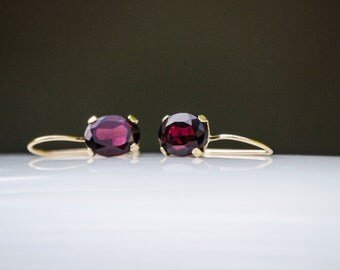 14K Gold Garnet Earrings - Garnet Drop Earrings - 14K Gold Earrings - Natural Garnet Earrings - Garnet Gold Earrings - Red Garnet Earrings