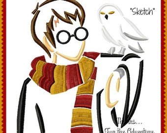 Harry Potter and Hedwig the Owl Sketch Digital Embroidery Machine Sketch Design File 4x4 5x7 6x10